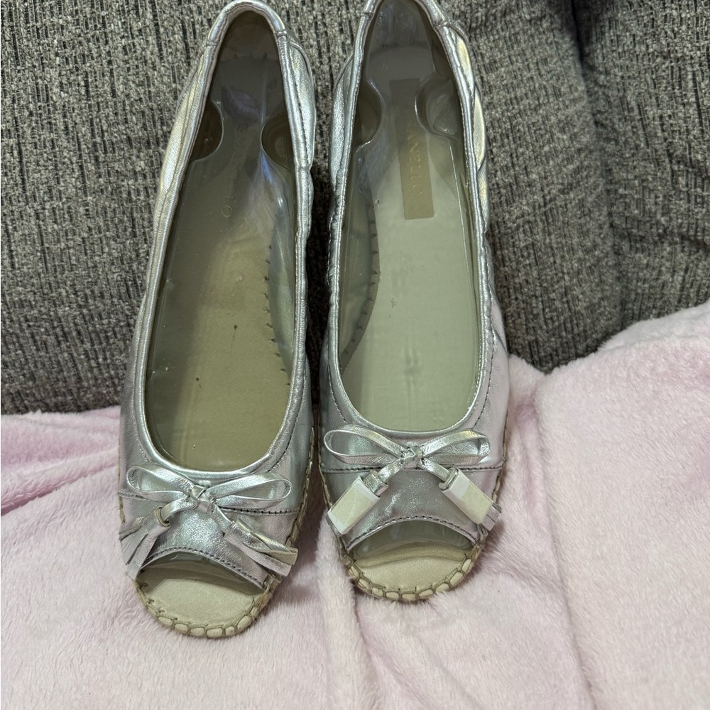 Elegant Silver Peep-Toe Wedges